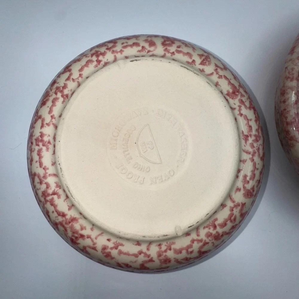 FP Friendship Pottery Roseville USA Plates Bowls Mugs Pink Spongeware Heart‎ 8PC
